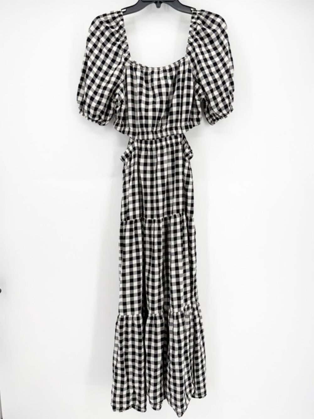 The Drop Anaya Square Neck puff sleeve Black White Gingham sundress Maxi Dress M - Picture 3 of 13